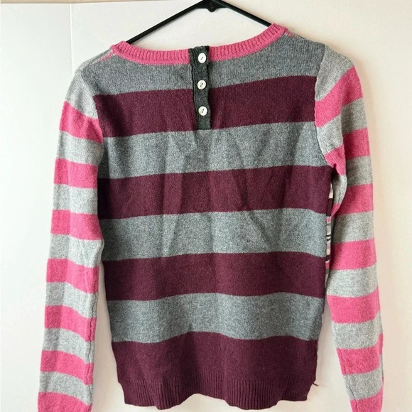 Lucy & Laurel Striped Pink Grey 100% Merino Wool Sweater Sz S - Picture 3 of 5